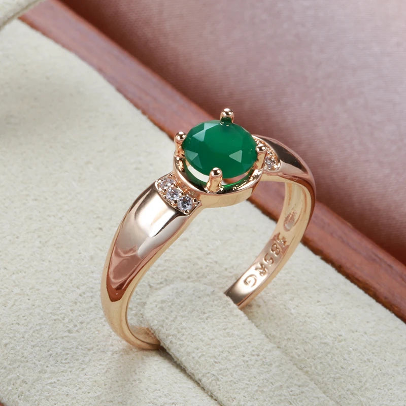 New Emerald Round Cut Natural Zircon Earrings Ring Sets for Women 585 Rose Gold Clip Earring Party Fashion Jewelry Sets