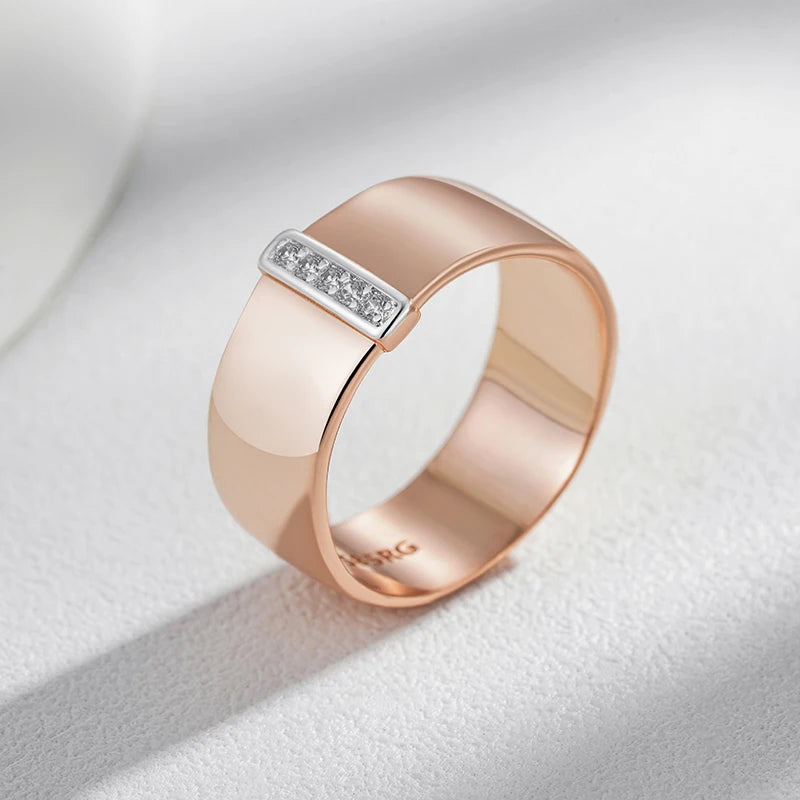 Daily Natural Zircon 10Mm Width Rings for Women 585 Rose Gold Silver Color Mix Setting Design Daily Bride Wedding Jewelry