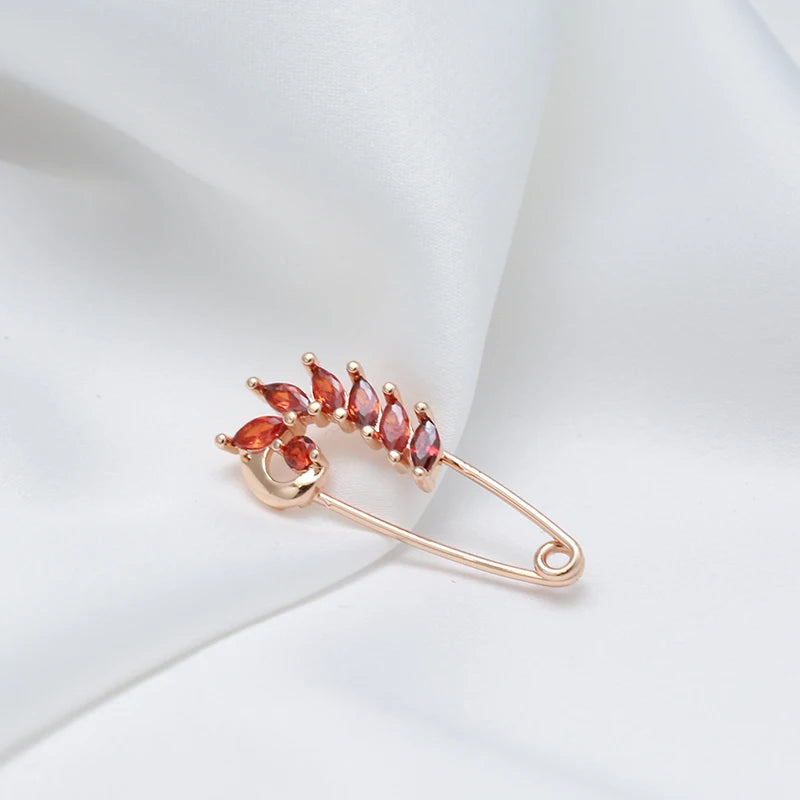 New Unique Red Natural Zircon Boutonniere 585 Rose Gold Fine Brooch for Women Fashion Creative Wedding Jewelry Hot