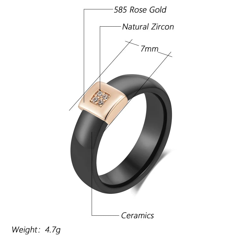 Black Beauty Ceramics Ring for Women Fashion 585 Rose Gold Color Natural Zircon Accessories High Quality Daily Fine Jewelry