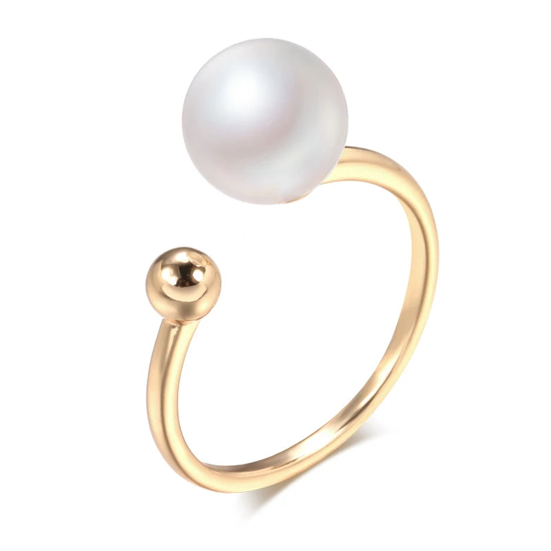 Pearl Ring Fashion Jewelry Ethnic Bride Wedding Ring Vintage Fine 585 Rose Gold Jewelry