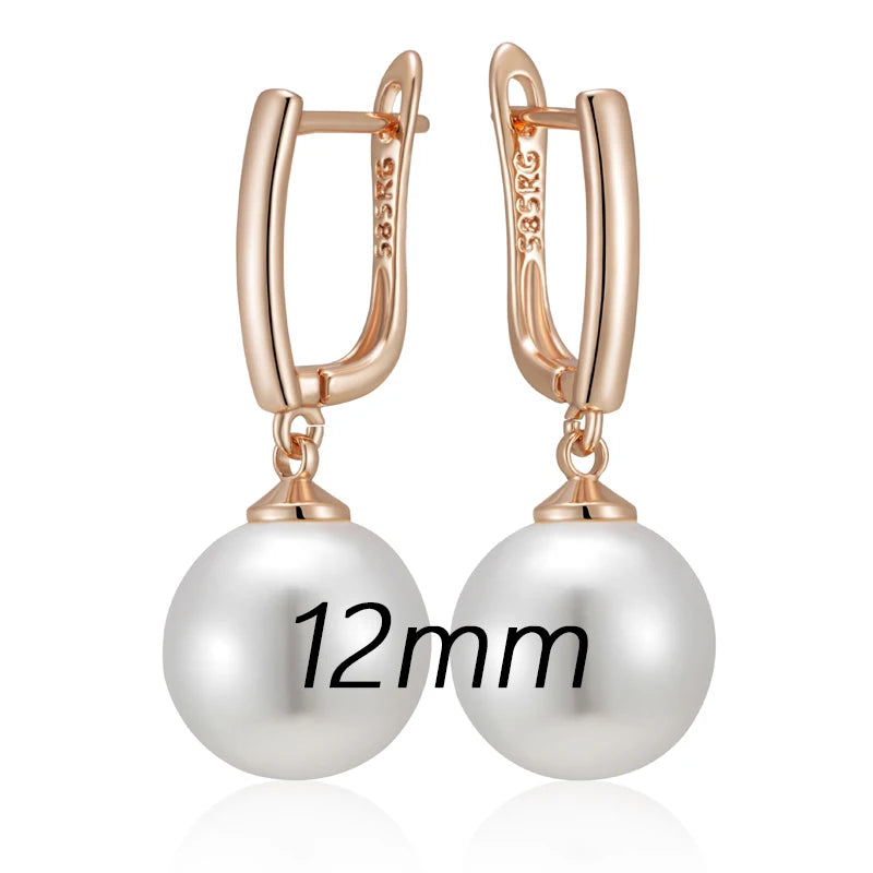 Simple 10Mm 12Mm 16Mm Pearl Drop Earrings for Women Luxury 585 Rose Gold Color Bridal Daily Earrings Wedding Jewelry