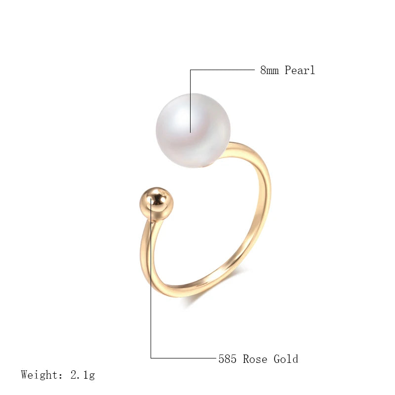 Pearl Ring Fashion Jewelry Ethnic Bride Wedding Ring Vintage Fine 585 Rose Gold Jewelry