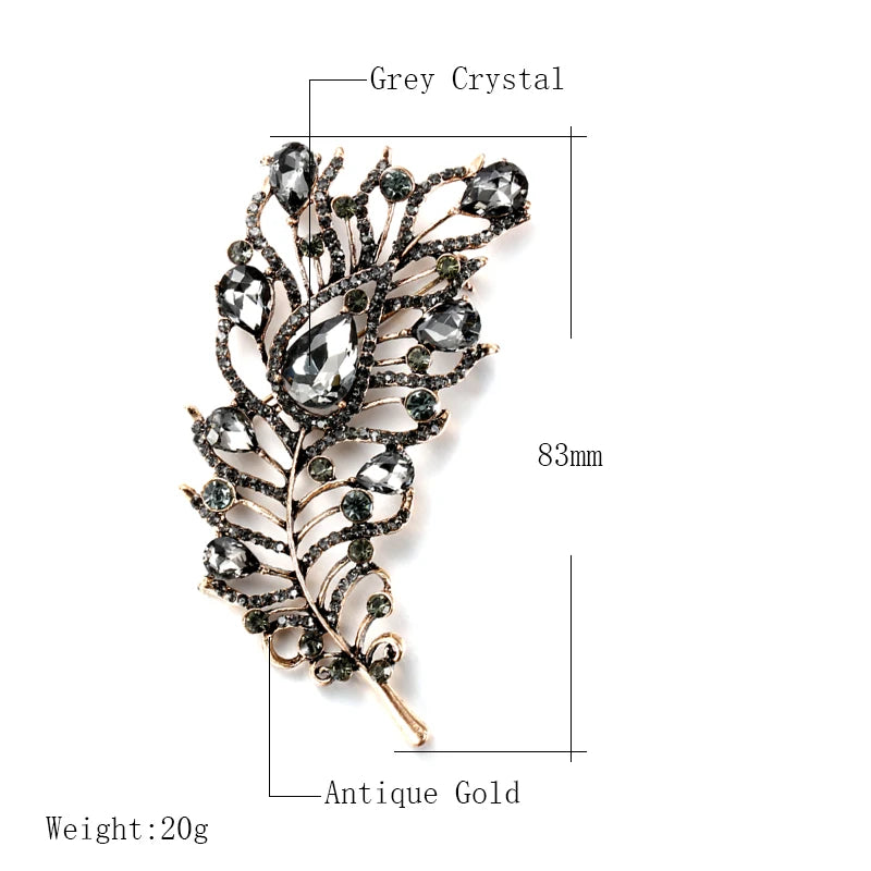 Vintage Gray Crystal Flower Turkish Brooch Pin for Women Gold Plating Arabesque Rhinestone Brooch Lapel Scarf Broches