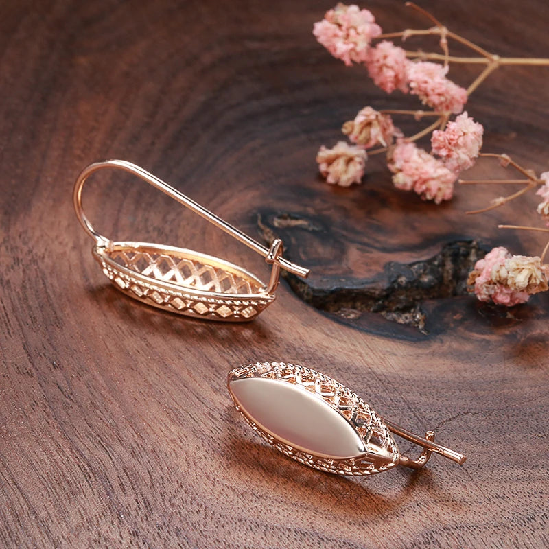 Classy Sets of Weaving Rhombus Necklace Earrings Ring for Women 585 Rose Gold Jewelry