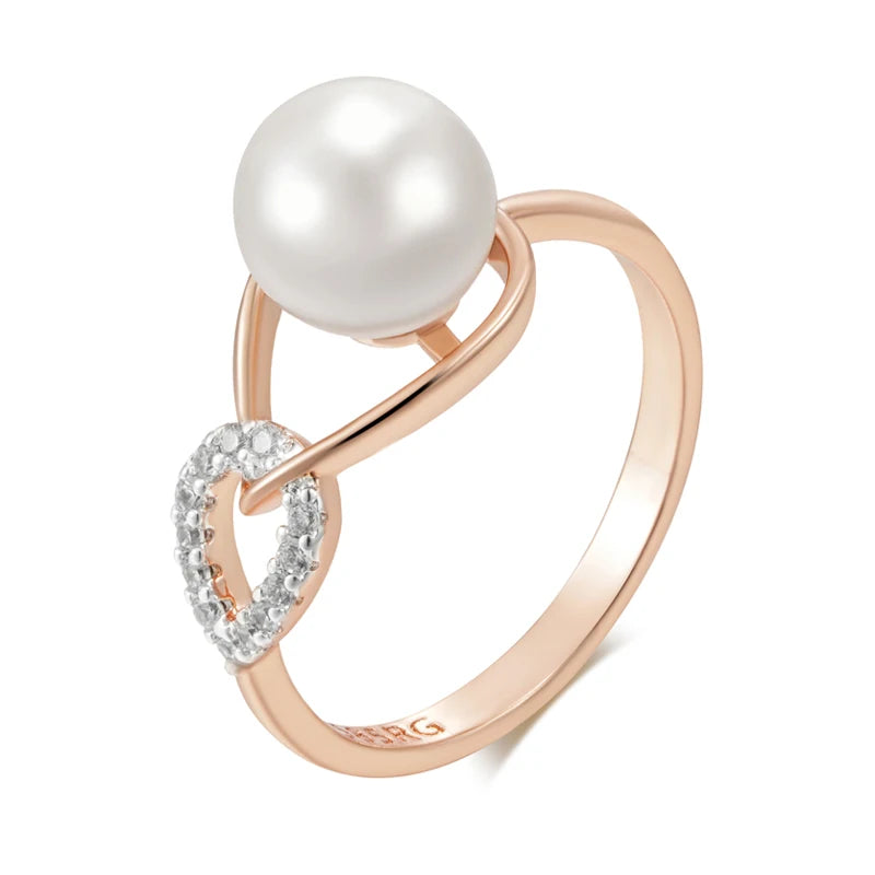 Luxury 585 Rose Gold Silver Color Mix Ring for Women Unique Geometric Pearl Natural Zircon Bridal Wedding Jewelry 2024 New