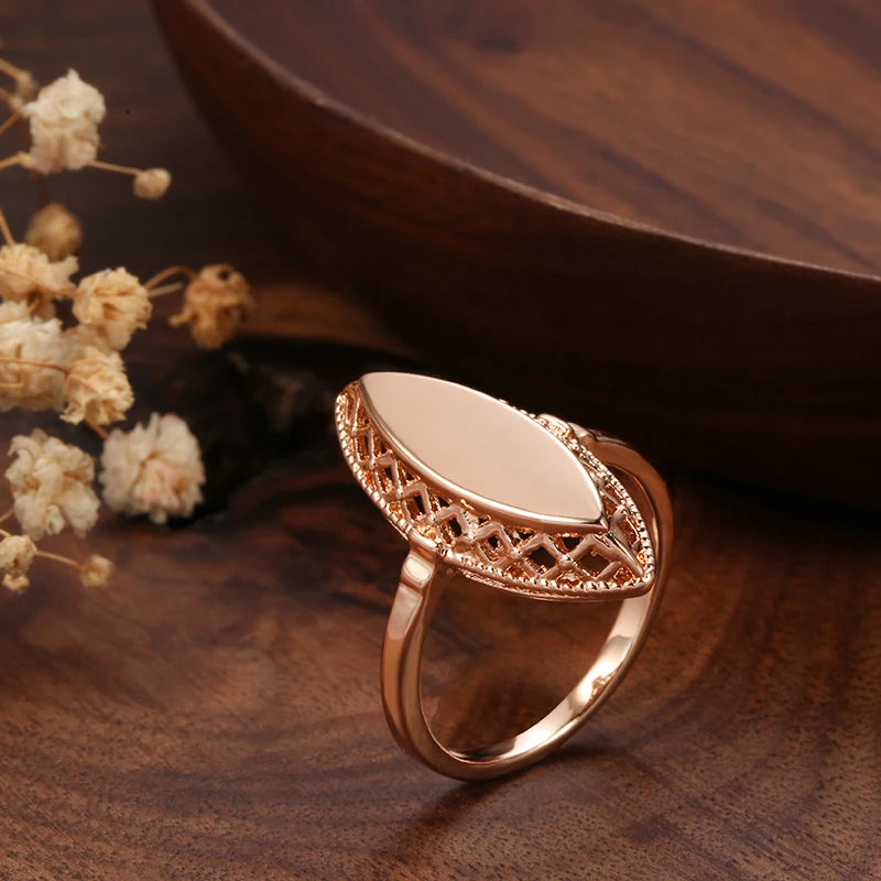 Classy Sets of Weaving Rhombus Necklace Earrings Ring for Women 585 Rose Gold Jewelry