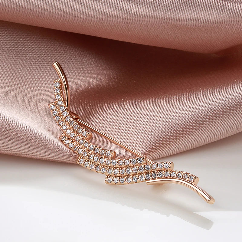 New 585 Rose Gold Fine Brooch for Women Creative Fashion Wedding Jewelry Unique Hollow Natural Zircon Boutonniere 2022 Hot