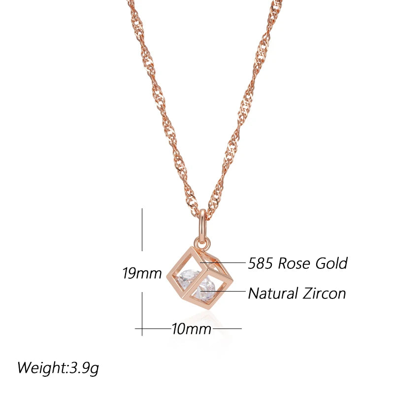 Rubix Square Pendant Necklace for Women 585 Rose Gold Color Natural Zircon Accessories Daily Fine Jewelry