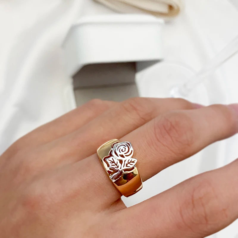 Silver Rose Flower Earrings Ring Sets for Women 585 Gold Jewelry Sets