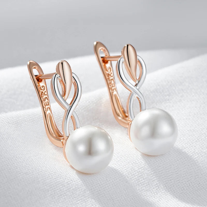 Fashion Geometry Pearl Drop Earrings for Women 585 Rose Gold Silver Color Mix Natural Zircon Boho Ethnic Wedding Jewelry