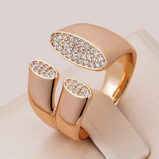 Trendy Classy Natural Zircon 585 Rose Gold Color Geometric Ring for Women Girls Party Fine Jewelry Christmas Gift
