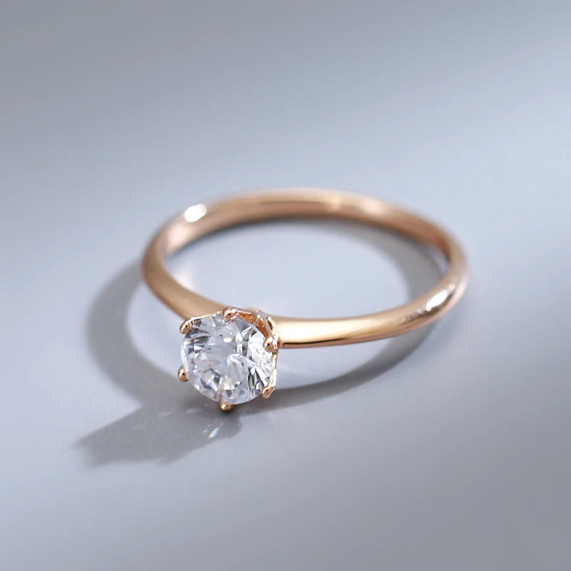 Diamond Shape 585 Rose Gold Women Long Earrings Ring Sets round White Natural Zircon Luxury Fine Gift Casual Fashion Jewelry Sets
