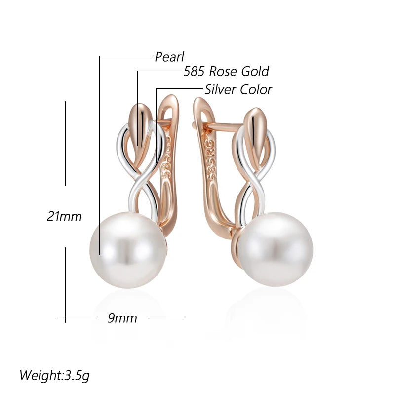 Fashion Geometry Pearl Drop Earrings for Women 585 Rose Gold Silver Color Mix Natural Zircon Boho Ethnic Wedding Jewelry