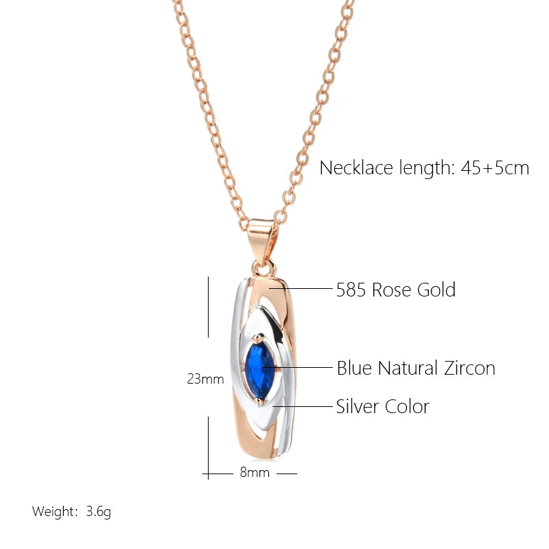 Luxury Blue Stone Pendant 585 Rose Gold Mixed White Gold Natural Zircon Pendant Necklace for Women Trendy Wedding Jewelry