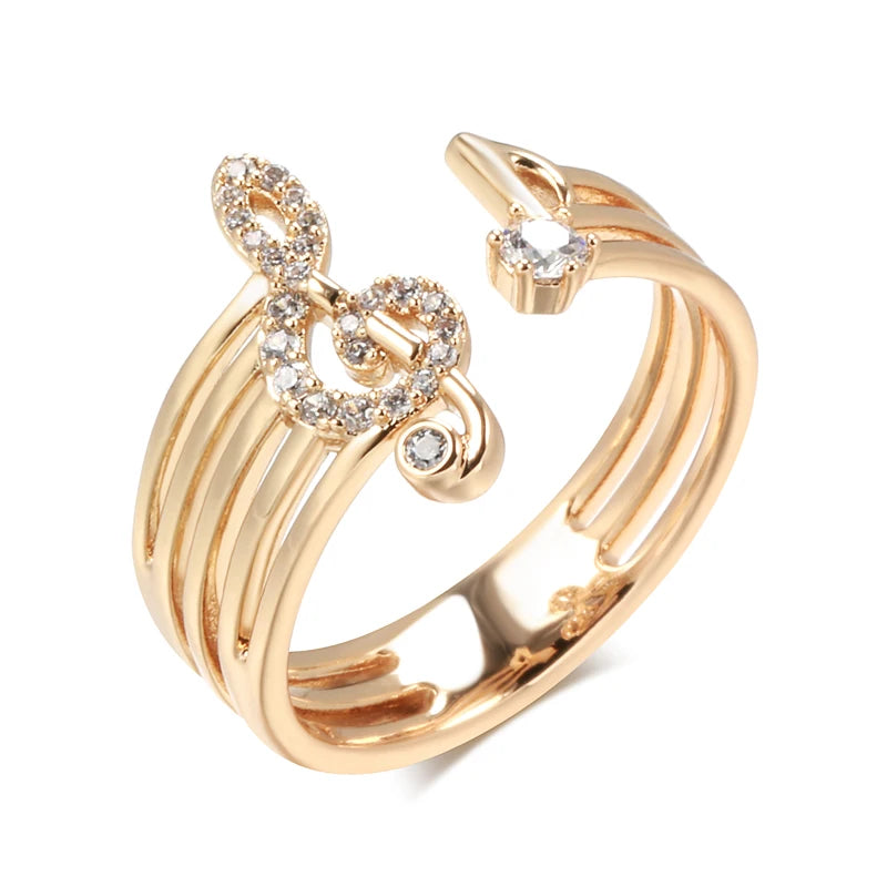 Musical Note Music Rings for Women 585 Rose Gold Color Modern Crystal Ring High Quality Daily Fine Jewelry