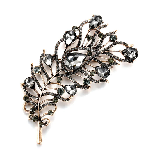 Vintage Gray Crystal Flower Turkish Brooch Pin for Women Gold Plating Arabesque Rhinestone Brooch Lapel Scarf Broches