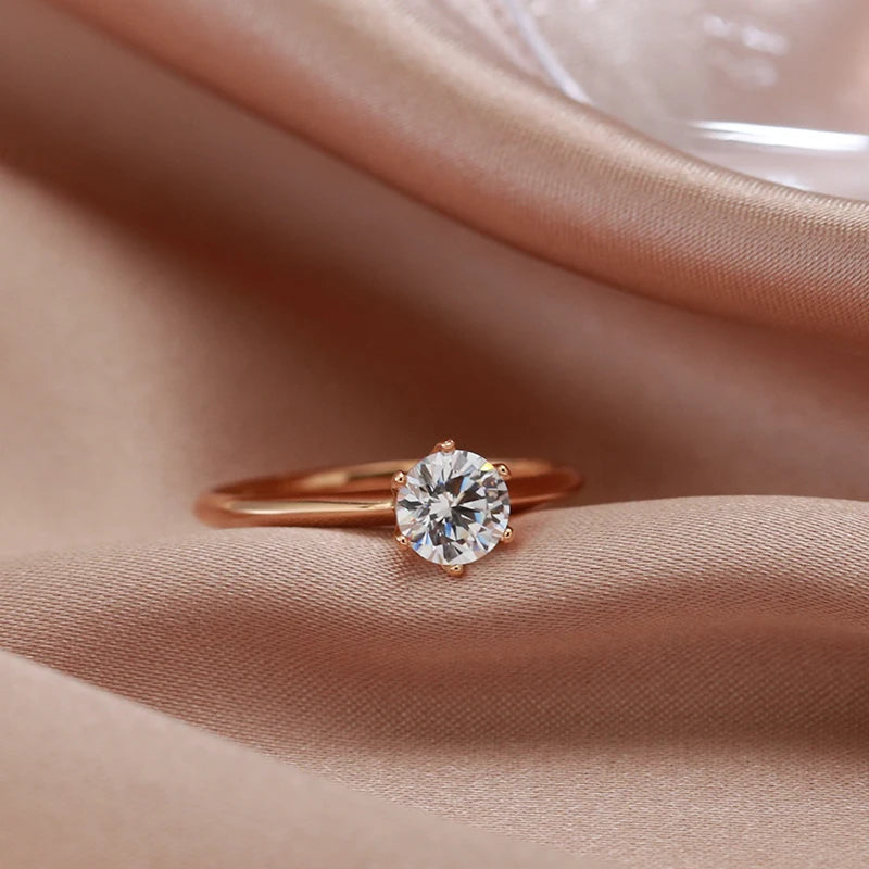 Diamond Shape 585 Rose Gold Women Long Earrings Ring Sets round White Natural Zircon Luxury Fine Gift Casual Fashion Jewelry Sets
