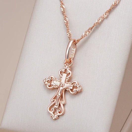  Rose Gold Cross Pendant Necklace for Women Men Charm Daily Fine Jewelry