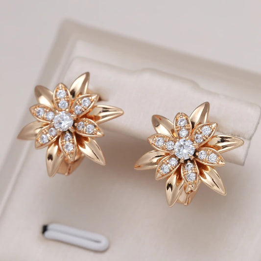 Sexy Earrings Unusual Metal Flower Natural Zircon Women Earrings Party Girls Exaggerated Jewelry