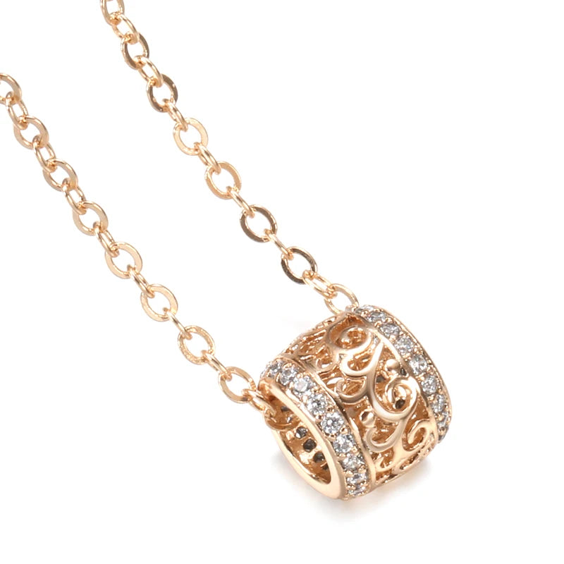 Luxury Hollow Flower Ring Necklace Micro-Wax Inlay Natural Zircon 585 Rose Gold round Long Pendants Women Fine Fashion Jewelry
