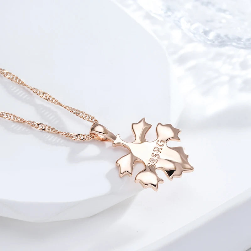 Leaf Pendant Necklace Fashion 585 Rose Gold Color Creative Metal Jewelry Unique Romantic Daily Necklace